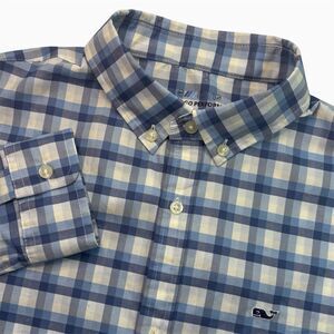 Vineyard Vines On The Go Performance Shirt Blue Check Boys XL 18 (14-16 years)